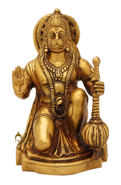 Lord Hanuman brass hindu god statue religious décor sitting idol figure 7"