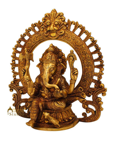 Brass ganesha with ring on top hindu gods statue religious idol figure 9"