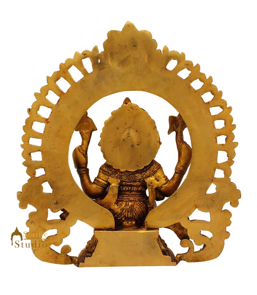 Brass ganesha with ring on top hindu gods statue religious idol figure 9"