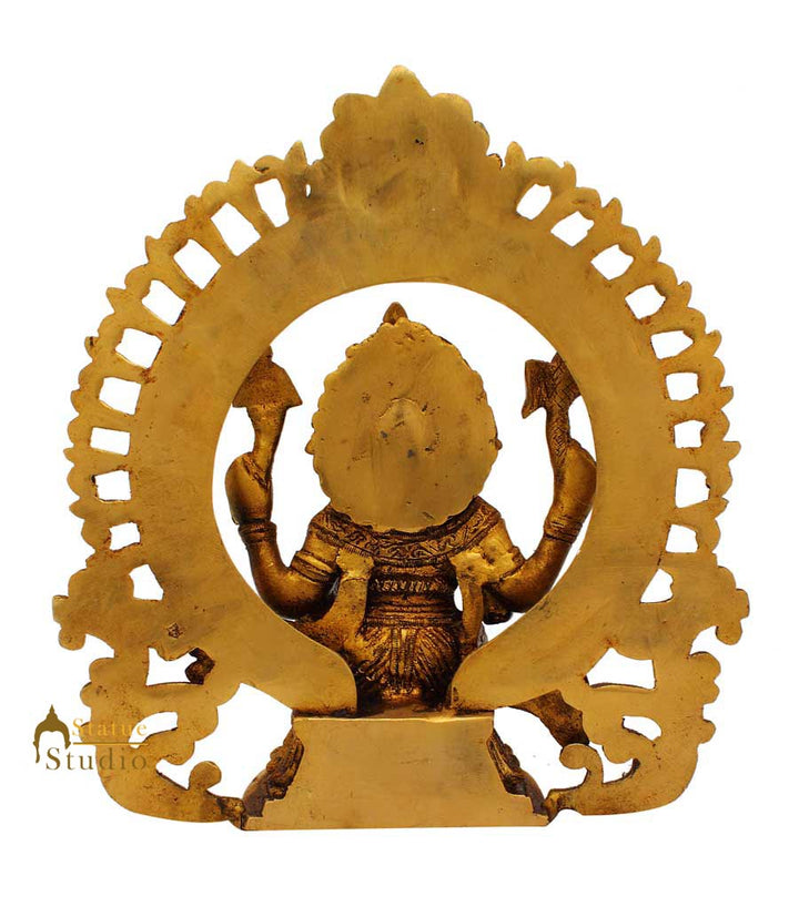 Brass ganesha with ring on top hindu gods statue religious idol figure 9"
