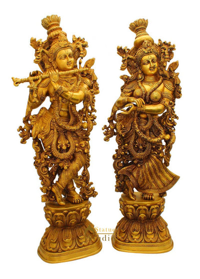 Brass Hindu God Krishna goddess radha statue religious décor 29"