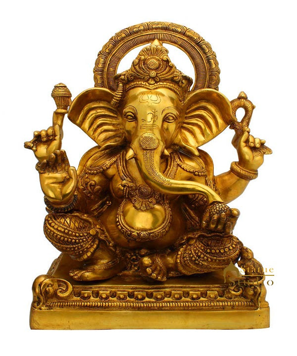 Brass ganesha statue with mouse indian handicrafts idol murti 19"