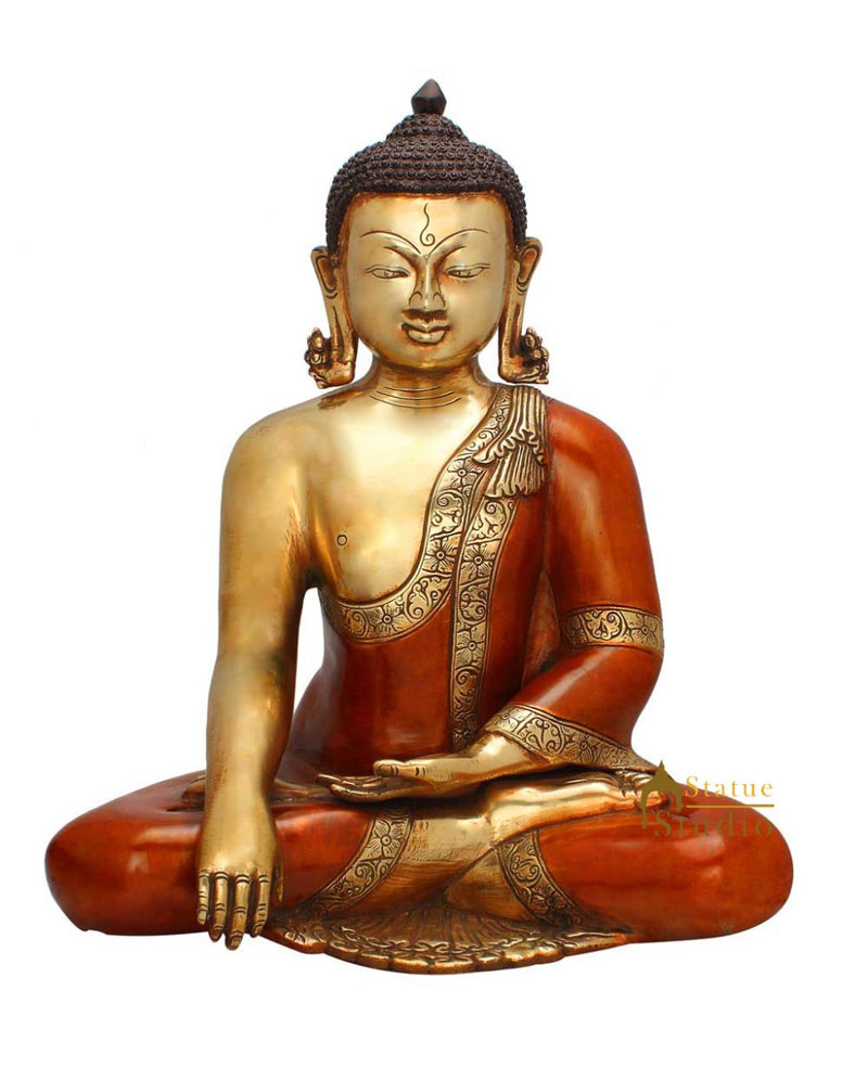 Bronze rare medicine buddha hand crafted indian chinese buddhist big statue 15"