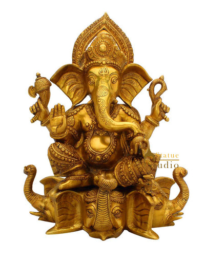 Hindu god lord ganesha sitting on elephant trunk statue religious décor 17"