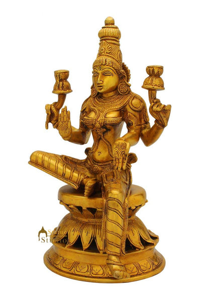 Brass hindu goddess of wealth lakshmi maa murti idol puja figure 12"