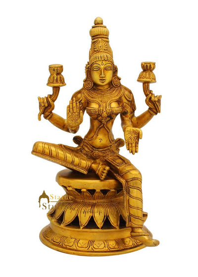 Brass hindu goddess of wealth lakshmi maa murti idol puja figure 12"