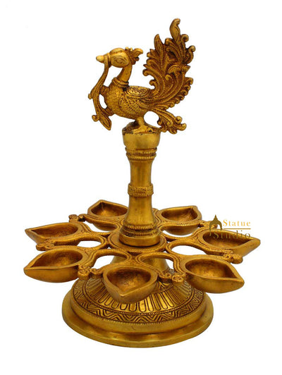 Brass bird diya stand religious oil lamp spiritual home decor 11"
