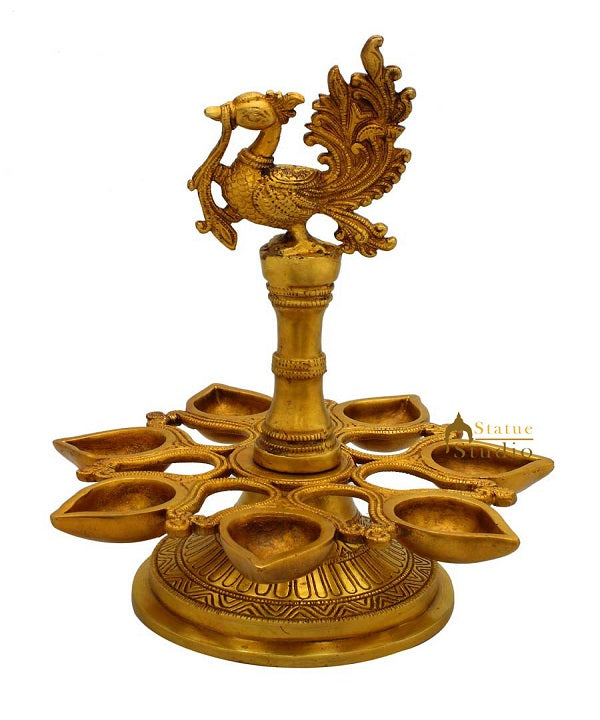 Brass bird diya stand religious oil lamp spiritual home decor 11"