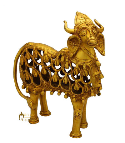 Antique Indian brass tribal craft cow showpiece fine art sculpture gift set 9"