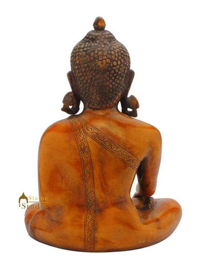 Brass antique earth touching mudra buddha statue chinese tibet buddhism 12"