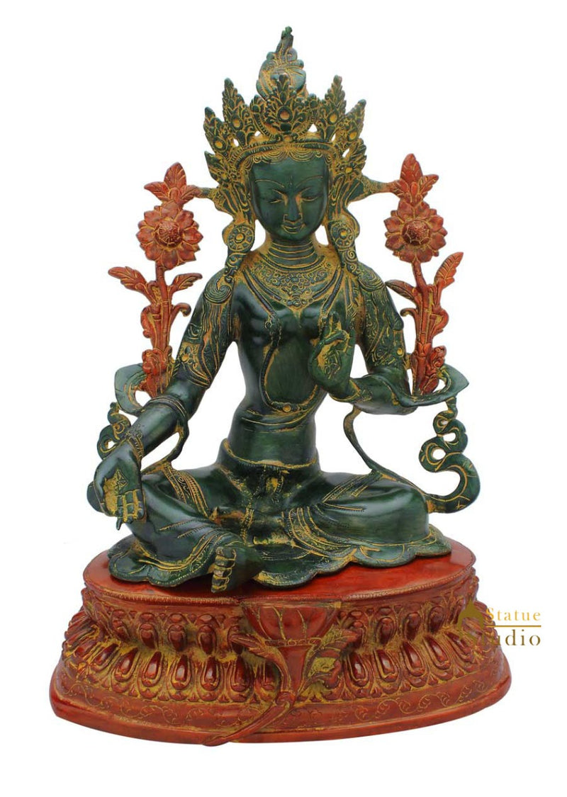 Brass tara buddha goddess bronze statue antique tibet buddhism idol figure 18"