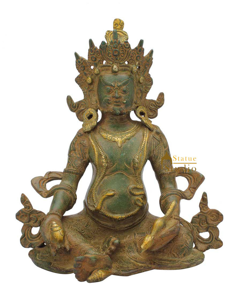 Brass hindu wealth god lord Kuber antique idol religious décor statue figure 10"