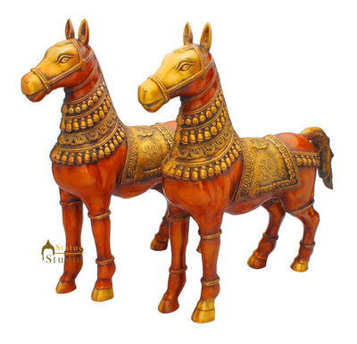 Vintage Brass Horse pair statue showpiece figurine sculpture home décor 21"