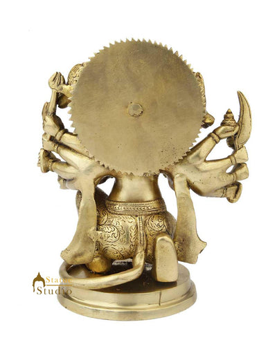 Brass hindu god lord panchmukhi hanuman statue antique idol religious figure 10"