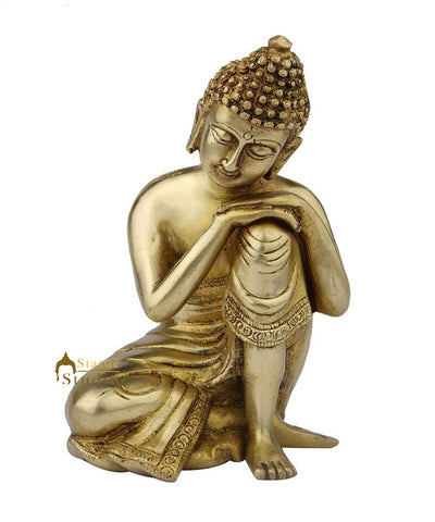 Brass resting buddha statue bronze sculpture old thai figurine 8"