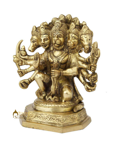 Brass hindu god lord panchmukhi hanuman statue antique idol religious figure 7"