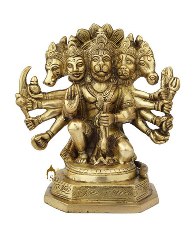 Brass hindu god lord panchmukhi hanuman statue antique idol religious figure 7"