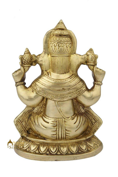 Brass sitting ganesha statue hindu gods idol figure religious décor 8"