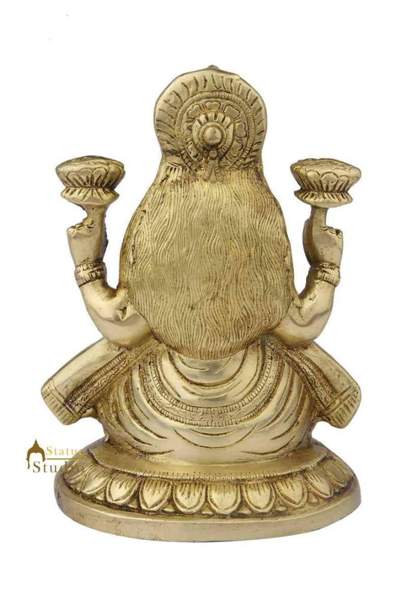 Brass indian made hand carved hindu goddess of wealth laxmi statue idol 8"