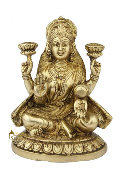 Brass indian made hand carved hindu goddess of wealth laxmi statue idol 8"