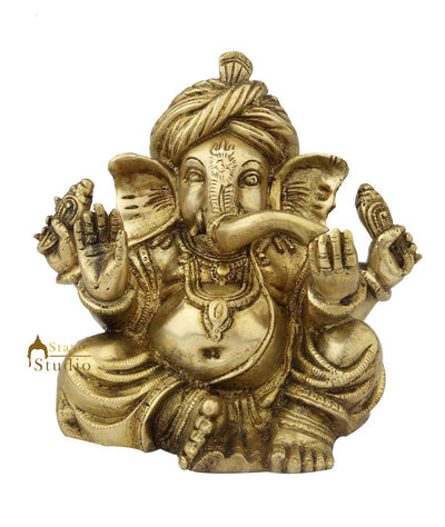 Brass india elephant lord turban ganesha statue religious room décor 7"