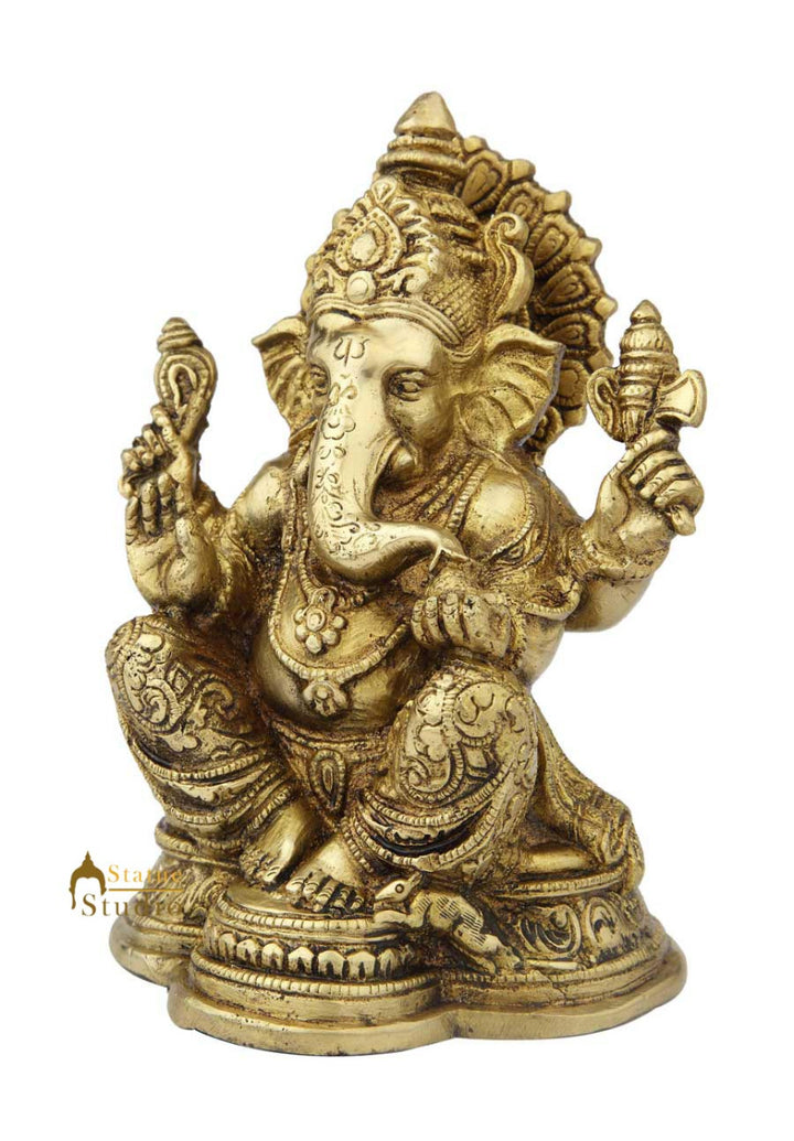 Brass ganeshji murti sitting hindu gods idol figure religious décor 8"