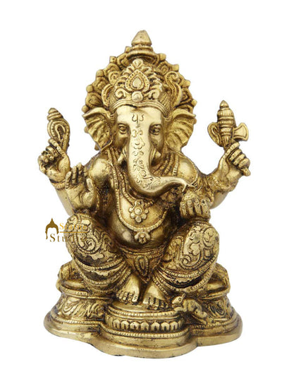 Brass ganeshji murti sitting hindu gods idol figure religious décor 8"