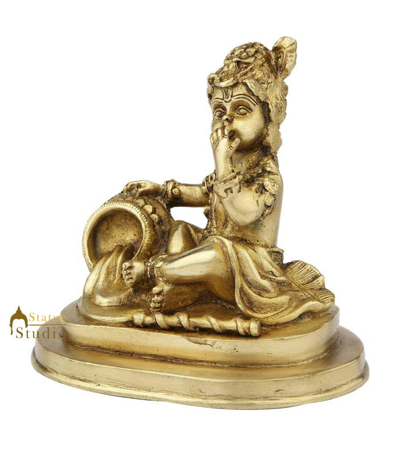 Rare brass hindu god lord bal krishna gopal idol pooja religious décor 6"
