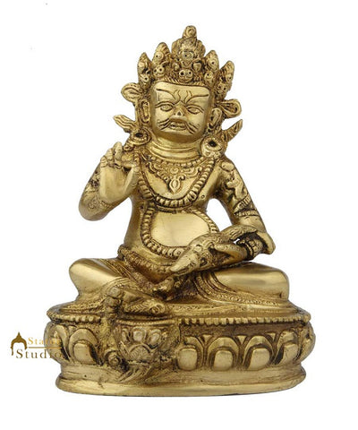 Brass India hindu god lord Kuber sitting idol religious décor craft statue 8"
