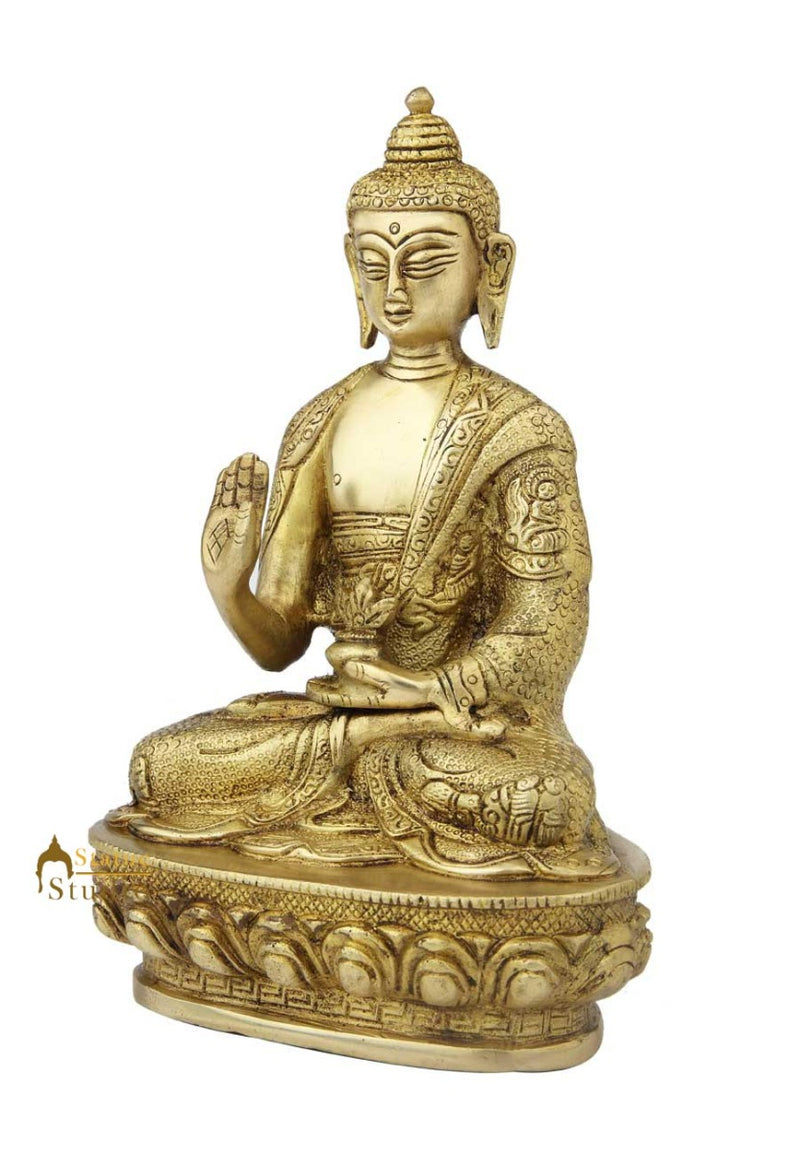 Brass sitting buddha indian handicrafts antique sculpture décor art 9"