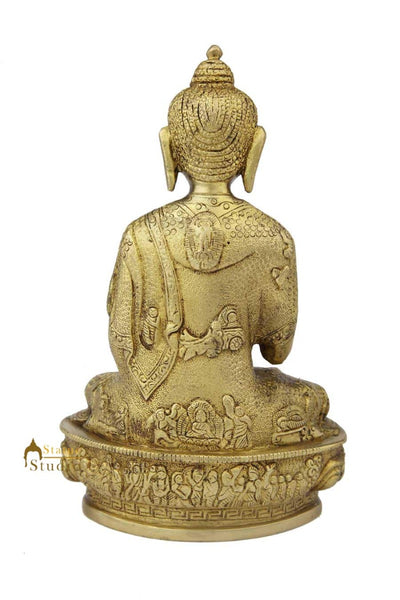Brass sitting buddha indian handicrafts antique sculpture décor art 9"