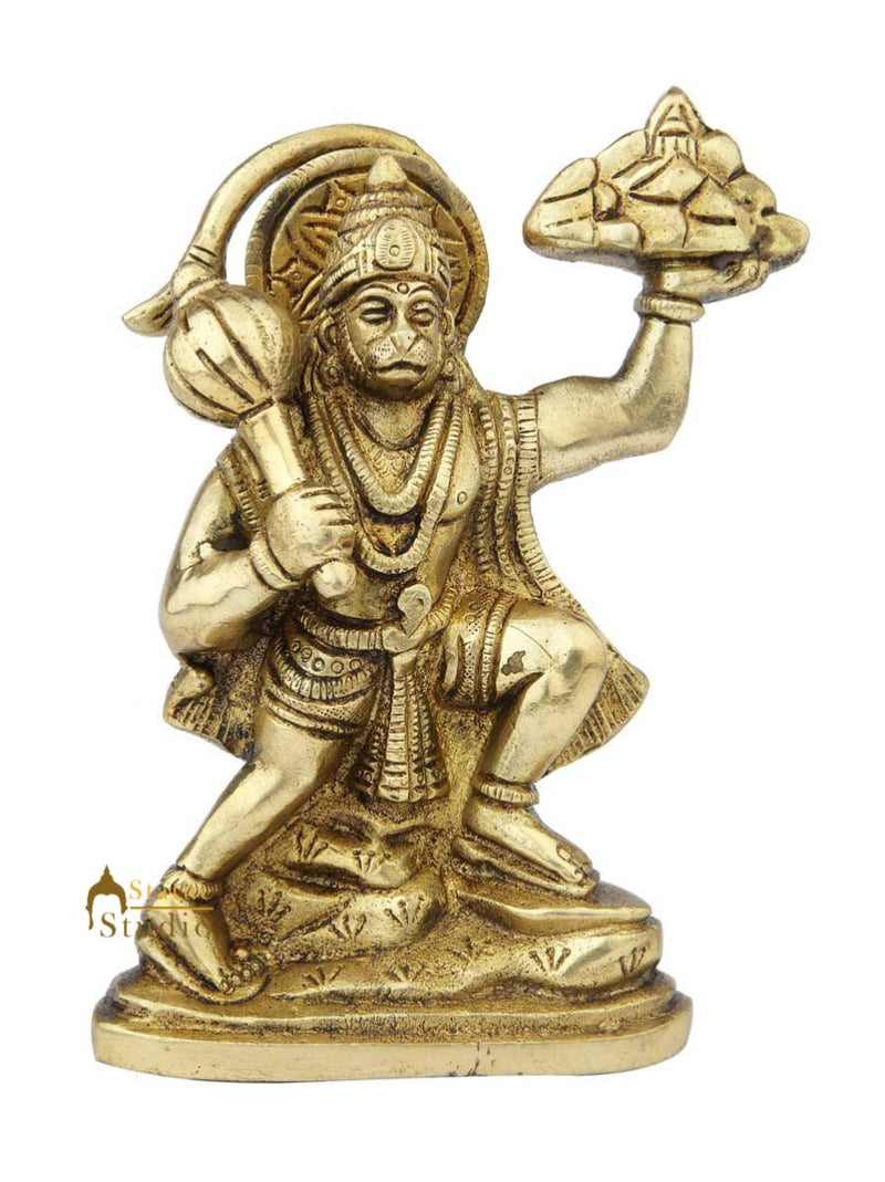 Brass hindu god deity lord hanuman statue antique rare idol religious décor 7"