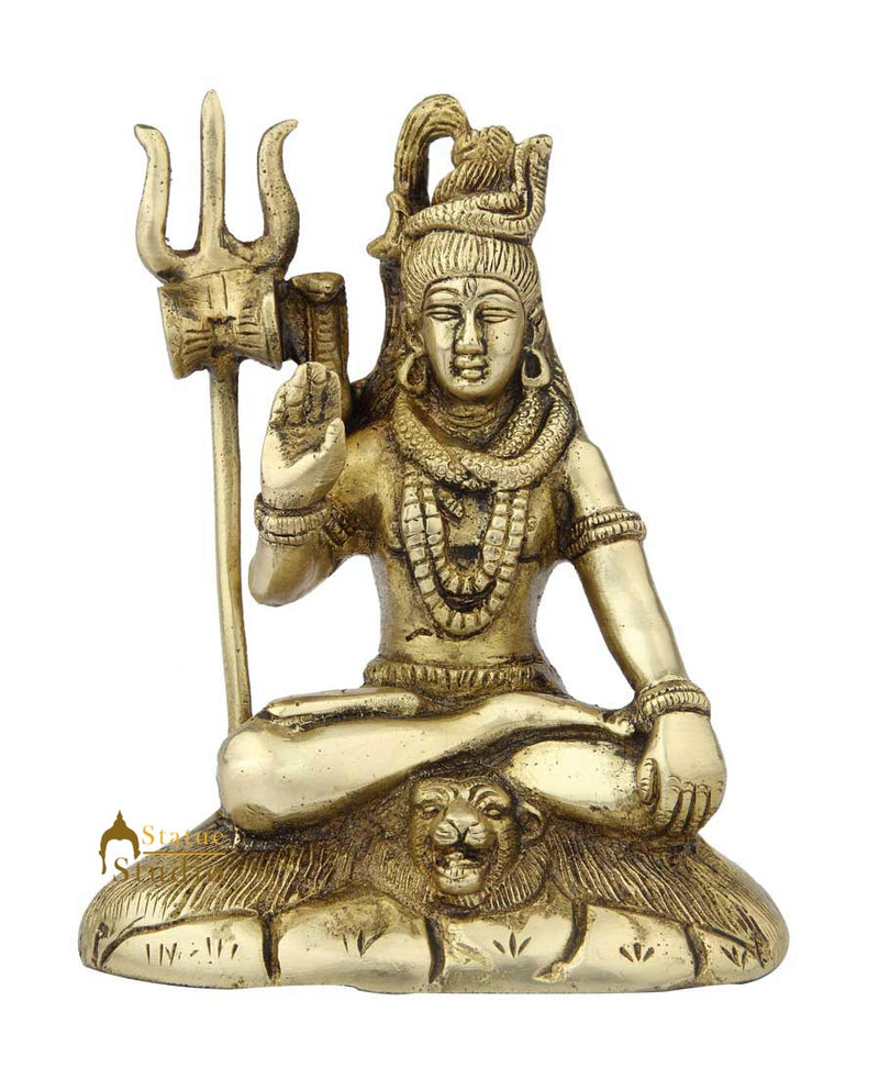 Brass hindu god lord shiva statue religious sculpture antique fine art figure 6"