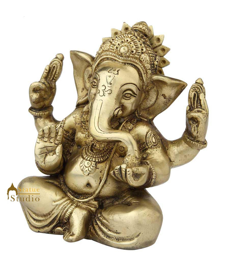 Brass ganesha statue with tilted head sculpture religious idol figure 7"