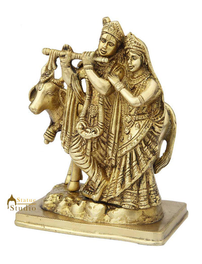 Brass metal india hand made hindu god goddess radha krishna standing idol 7"