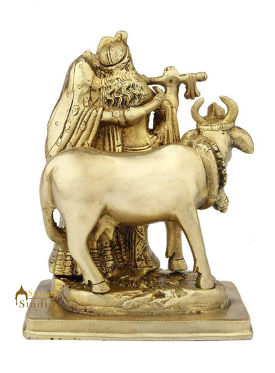 Brass metal india hand made hindu god goddess radha krishna standing idol 7"