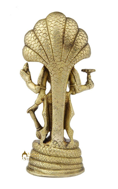 Brass hindu god Lord Vishnuji murti statue under snake idol religious figure 7"