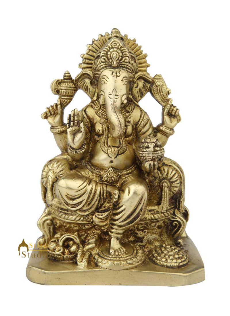 Brass elephant lord ganesha india hindu gods statue religious décor art 7"