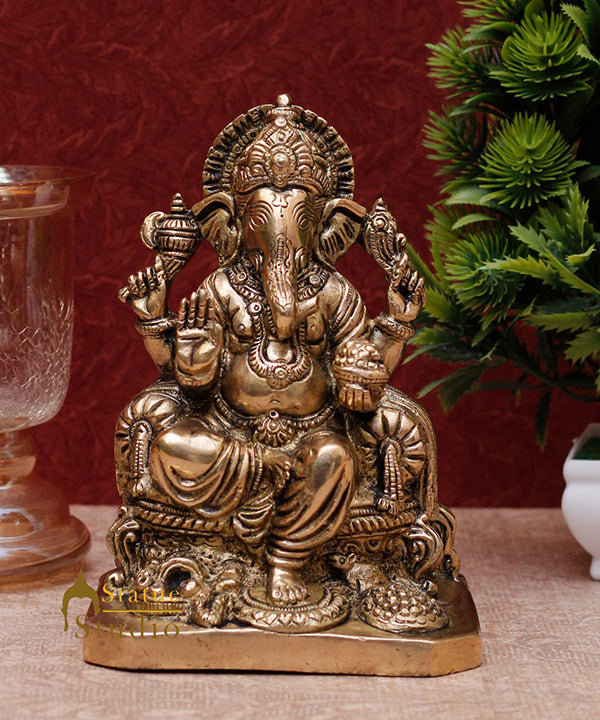 Brass elephant lord ganesha india hindu gods statue religious décor art 7"