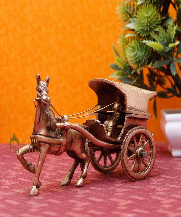 Antique Brass home room table décor single horse cart showpiece gift set item 6"