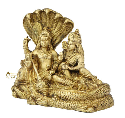 Brass hindu god lord vishnu laxmi goddess religious idol figure 7"