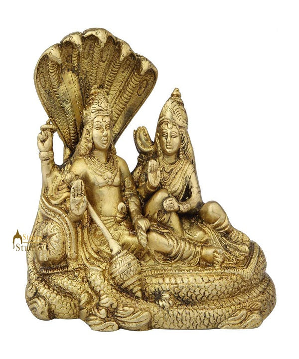 Brass hindu god lord vishnu laxmi goddess religious idol figure 7"