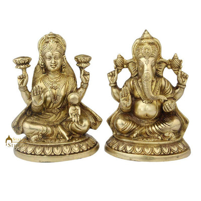 Brass Ganesha laxmi statue indian handicrafts hinduism religious décor art 8"
