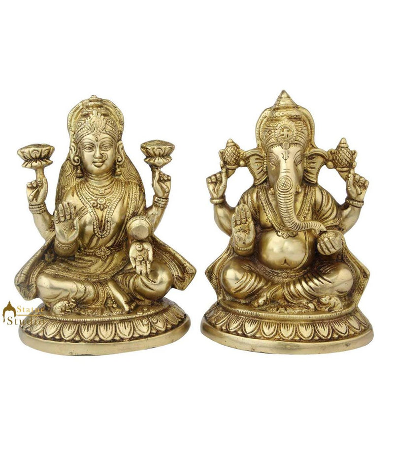 Brass Ganesha laxmi statue indian handicrafts hinduism religious décor art 8"