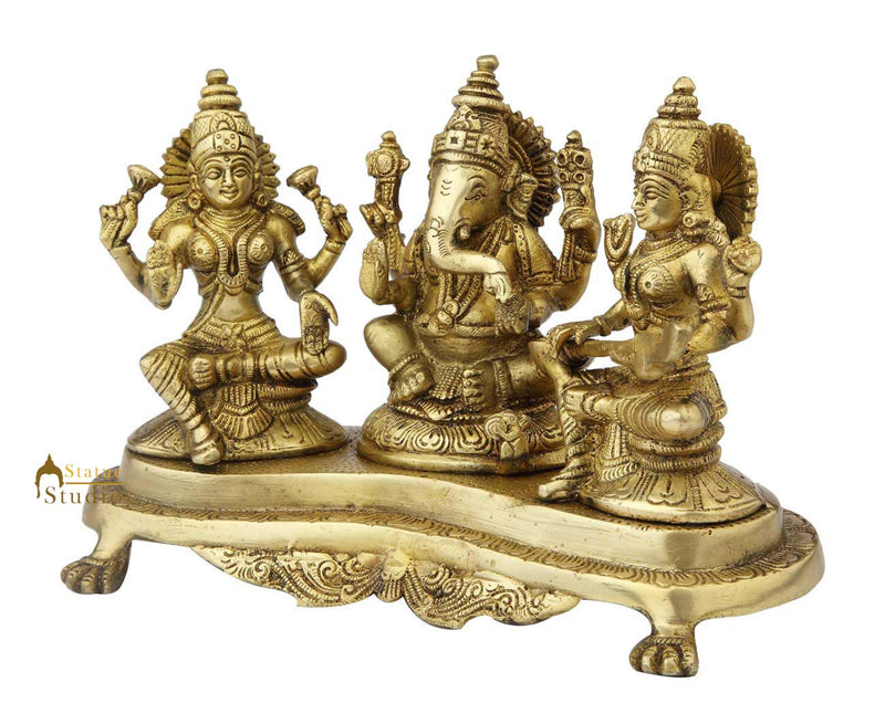Brass hindu gods goddess ganesha lakshmi saraswati temple religious decor 7"