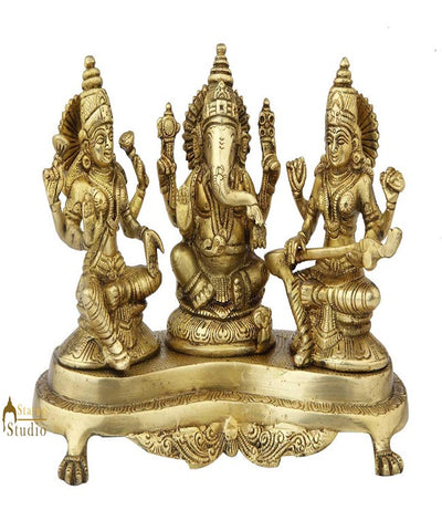Brass hindu gods goddess ganesha lakshmi saraswati temple religious decor 7"