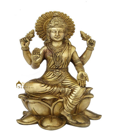 Brass indian made hand carved hindu goddess of wealth laxmi statue idol 11"