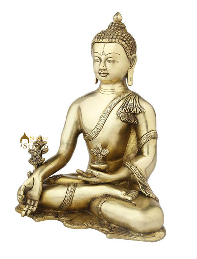Old hand made medicine buddha brass bronze statue tibet buddhism chinese 12"
