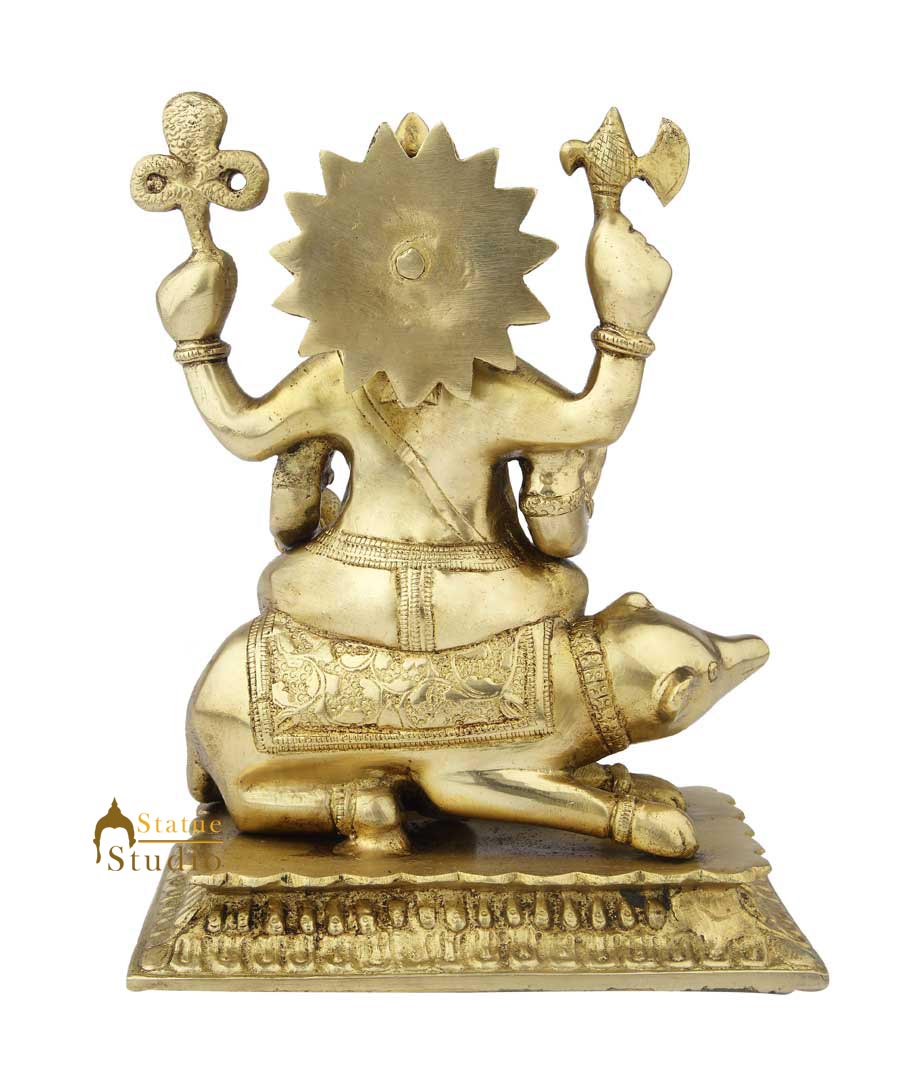 Brass ganesha murti sitting statue hindu god elephant lord idol figure 10"