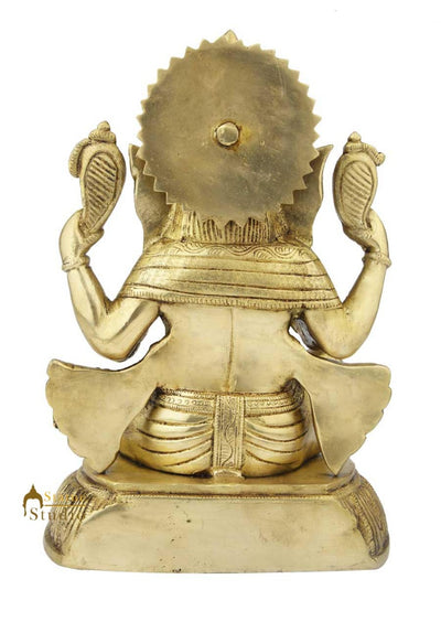 Brass ganesha murti sitting statue hindu god elephant lord idol figure 12"